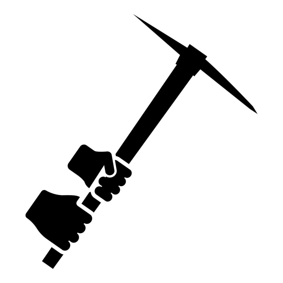 Mining Pickaxe Hacke Spitzhacke in der Hand Symbol schwarz Farbe Vektor Illustration Flat Style Image