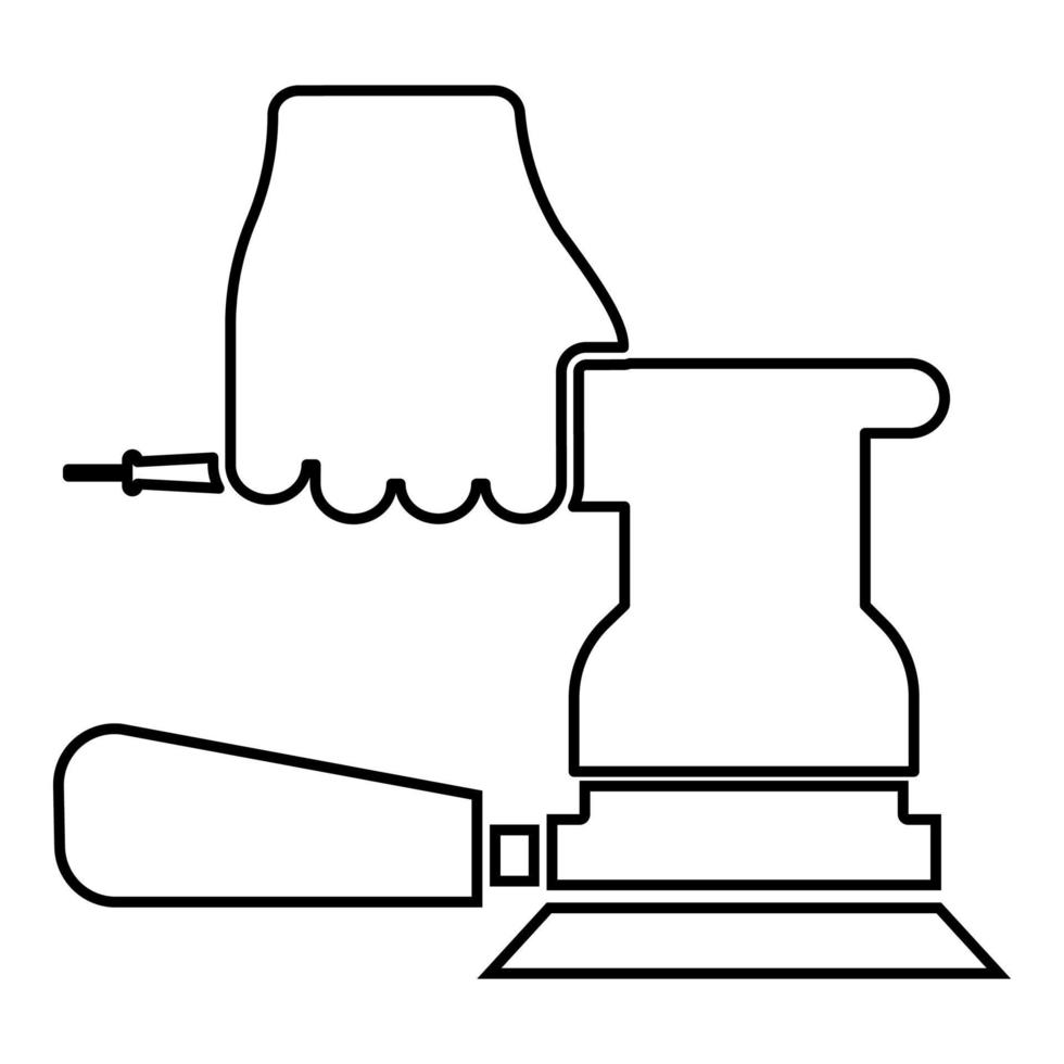 slipmaskin i hand som håller verktyg använd arm med cirkulärt ark elektriskt orbitalinstrument konturkonturikon svart färg vektorillustration platt stilbild vektor