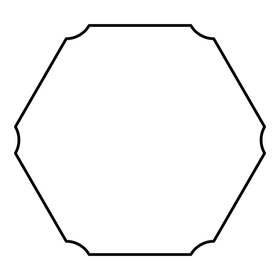 hexagon banderoll hexagonal sex rundade hörn blank mockup tom mall kontur konturikon svart färg vektorillustration platt stilbild vektor