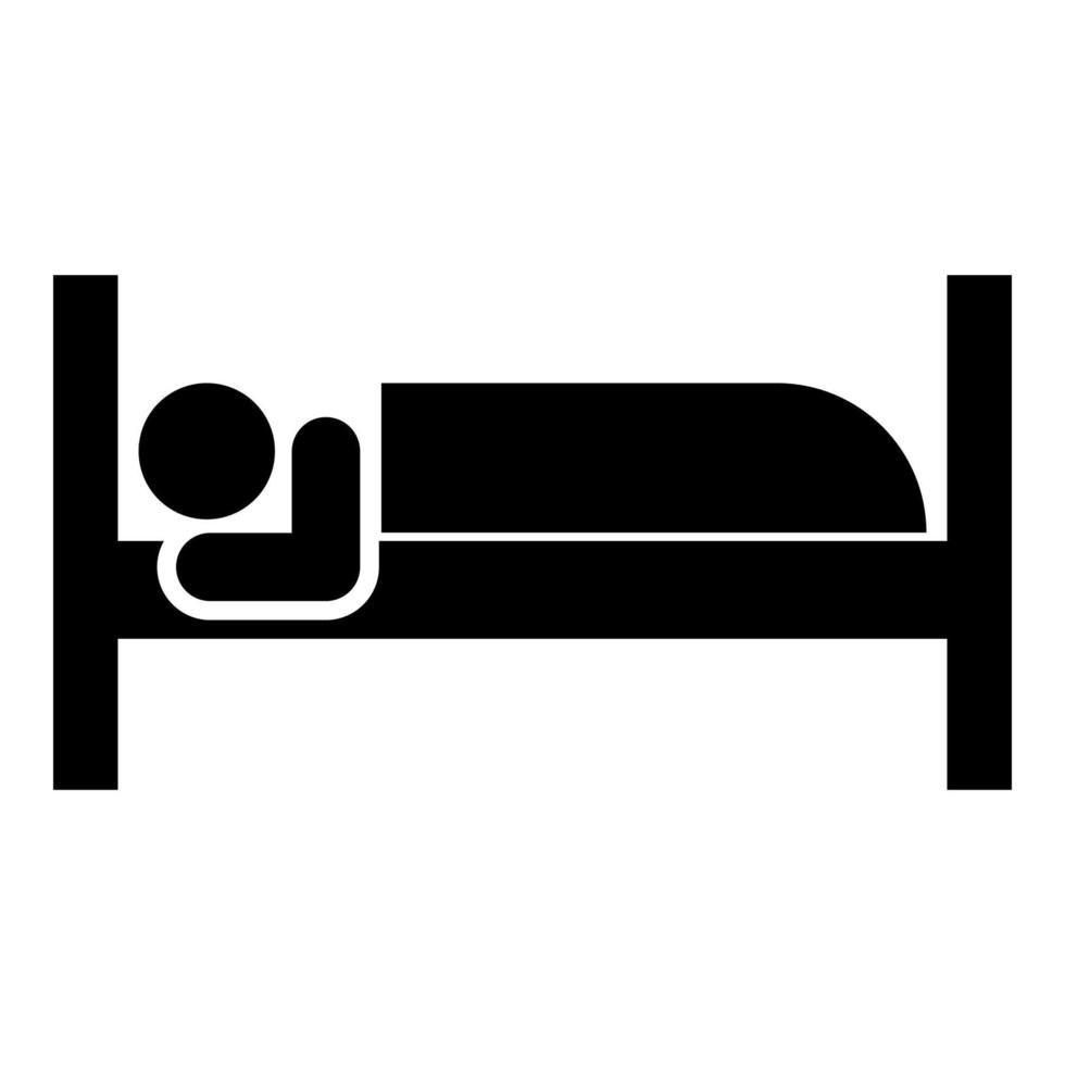 man ligger på sängen sover koncept hotell tecken ikon svart färg vektor illustration platt stil bild