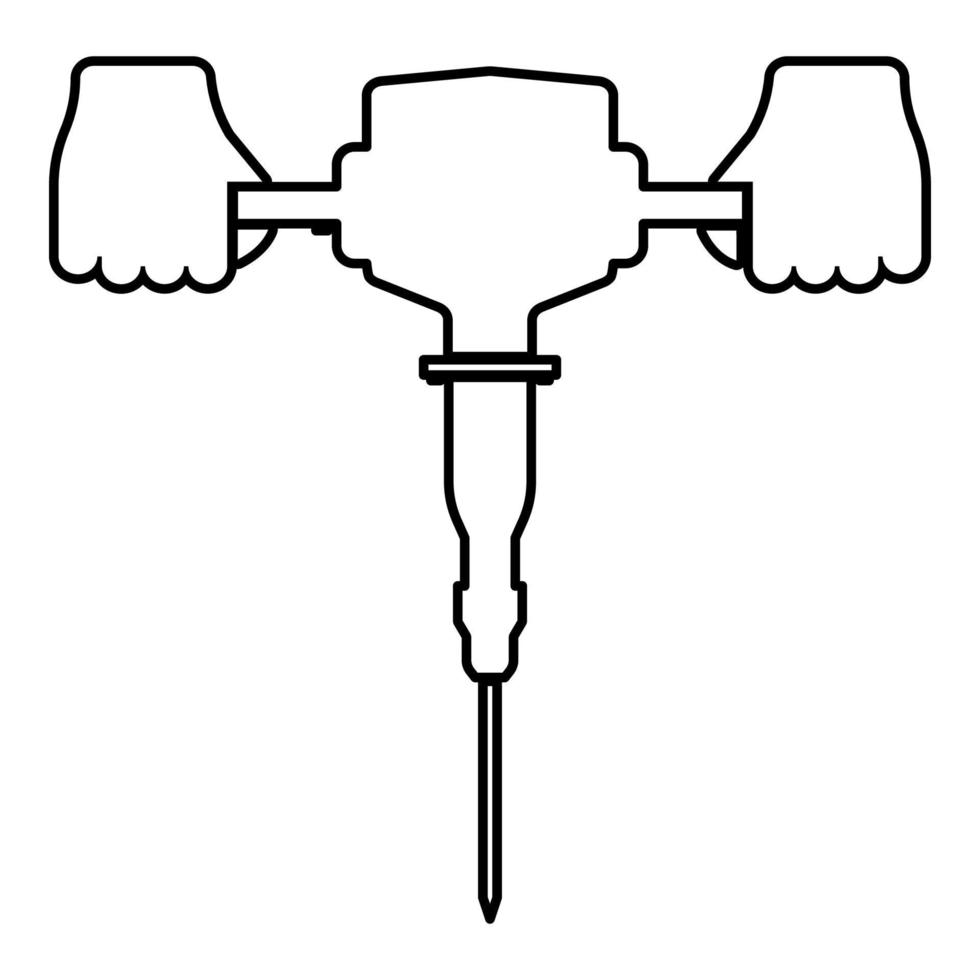 jackhammer i handen håller elverktyg använda arm med elektriska instrument kontur kontur ikon svart färg vektor illustration platt stil bild