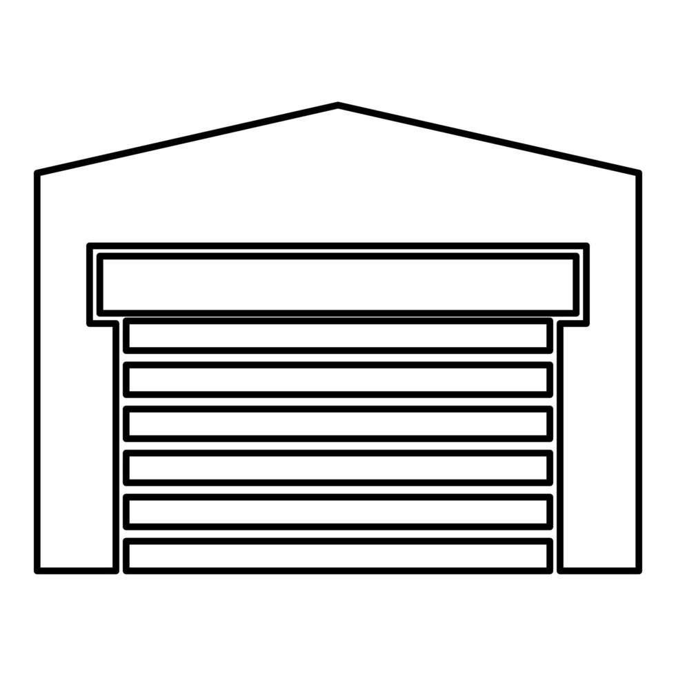 garageport för bil rulljalusi hangar lager kontur kontur ikon svart färg vektor illustration platt stil bild