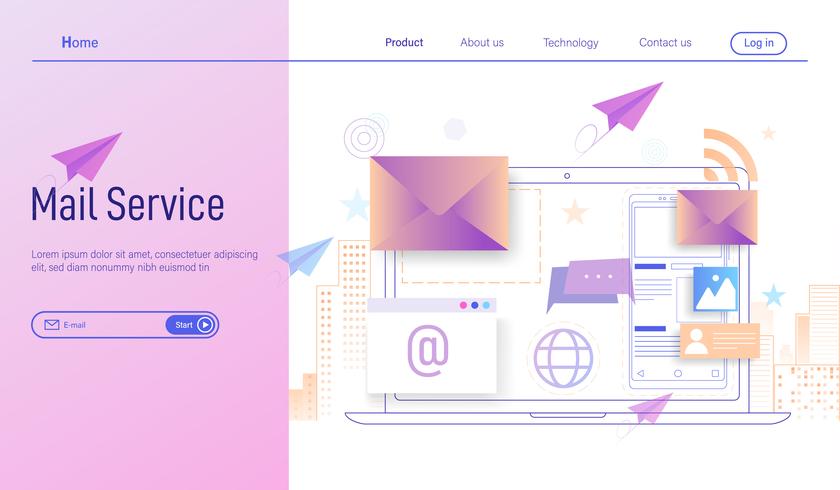 Elektronisk post eller e-posttjänster Modernt plandesignkoncept vektor