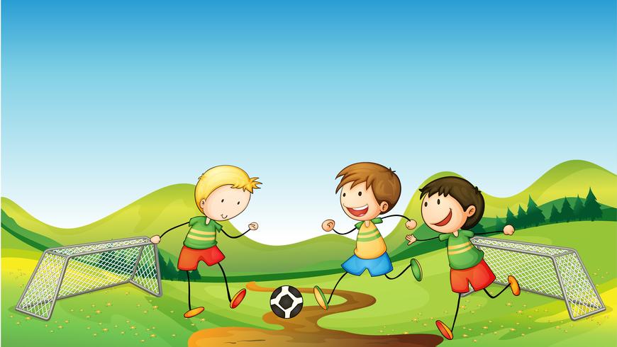 Barn som spelar fotboll vektor
