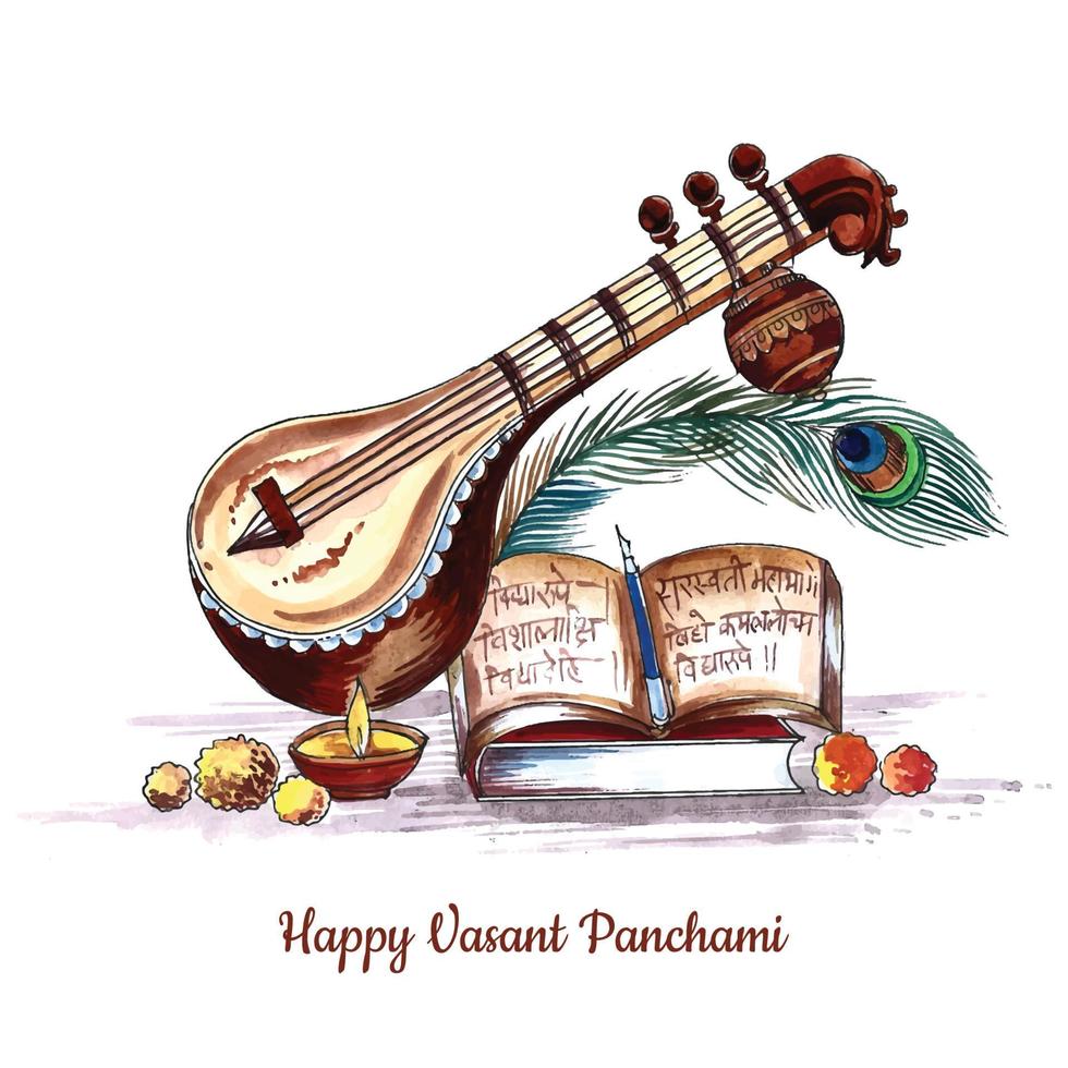 glad vasant panchami firande kort bakgrund vektor