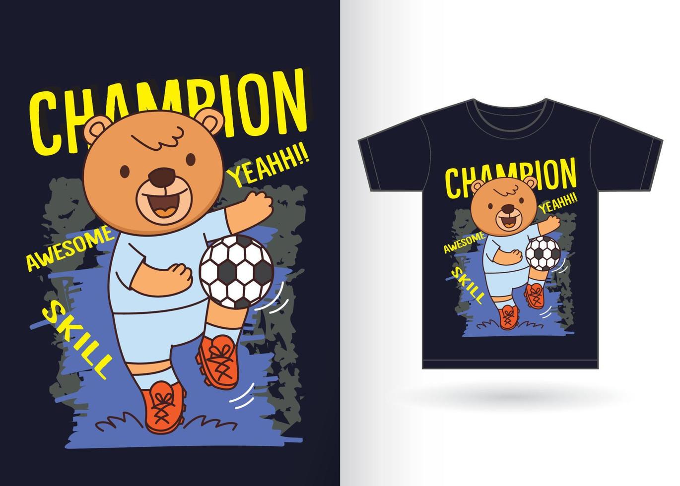 karikaturbär, der fußball für t-shirt spielt vektor