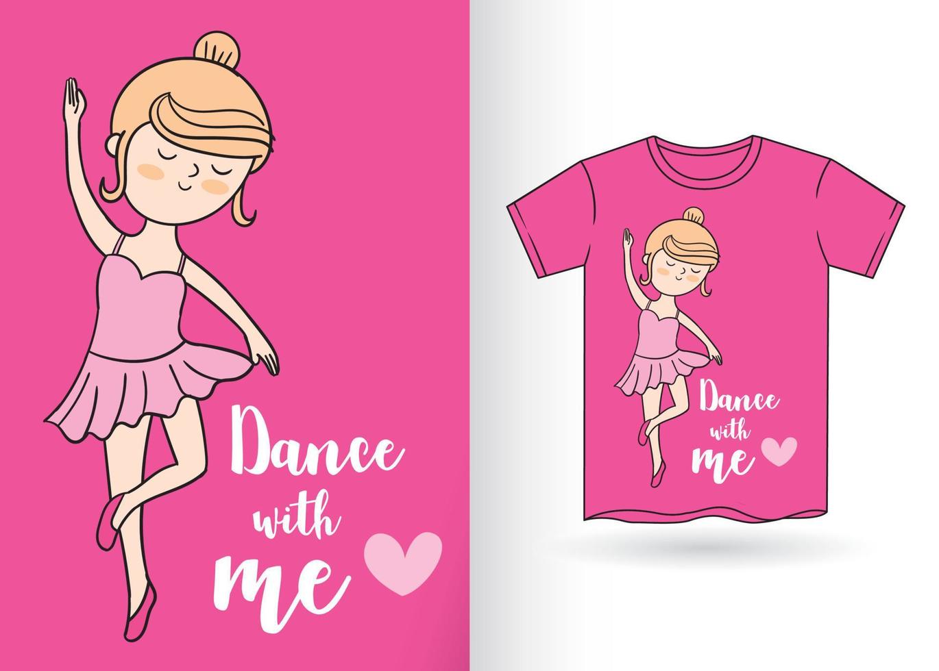 handritad söt ballerina illustration för t-shirt vektor