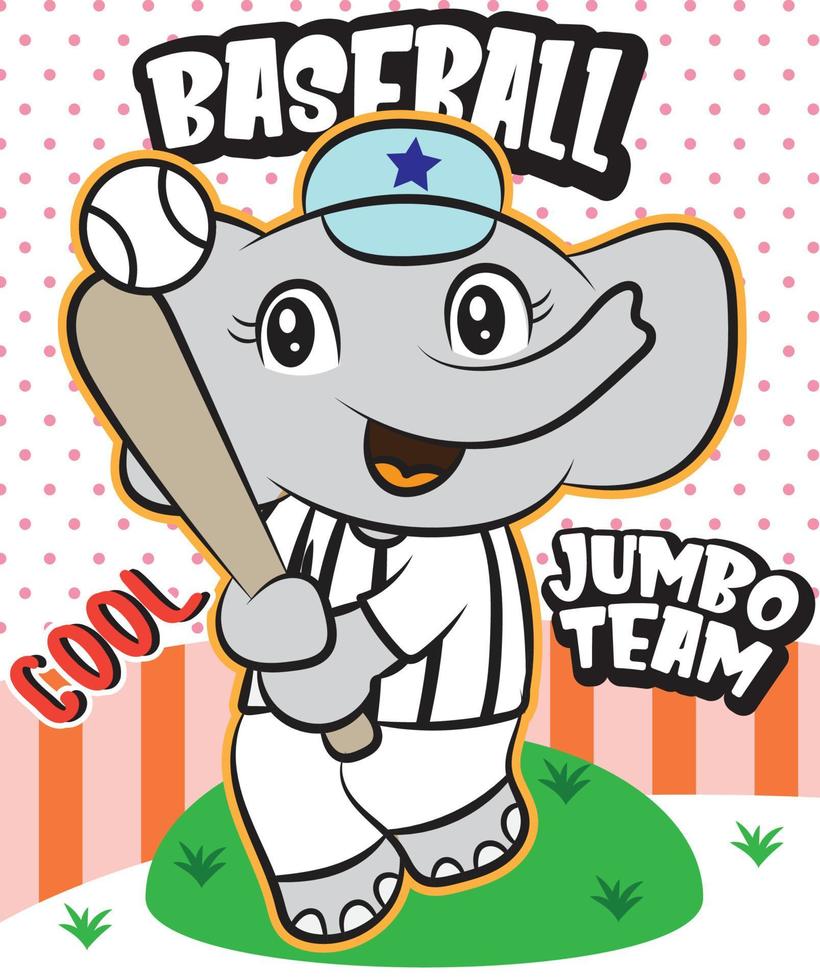 söt elefant baseballspelare tecknad film för t-shirt.eps vektor