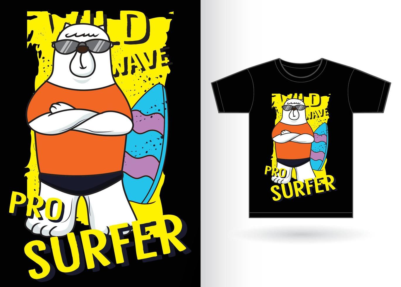 Bären-Surfer-Cartoon für T-Shirt vektor