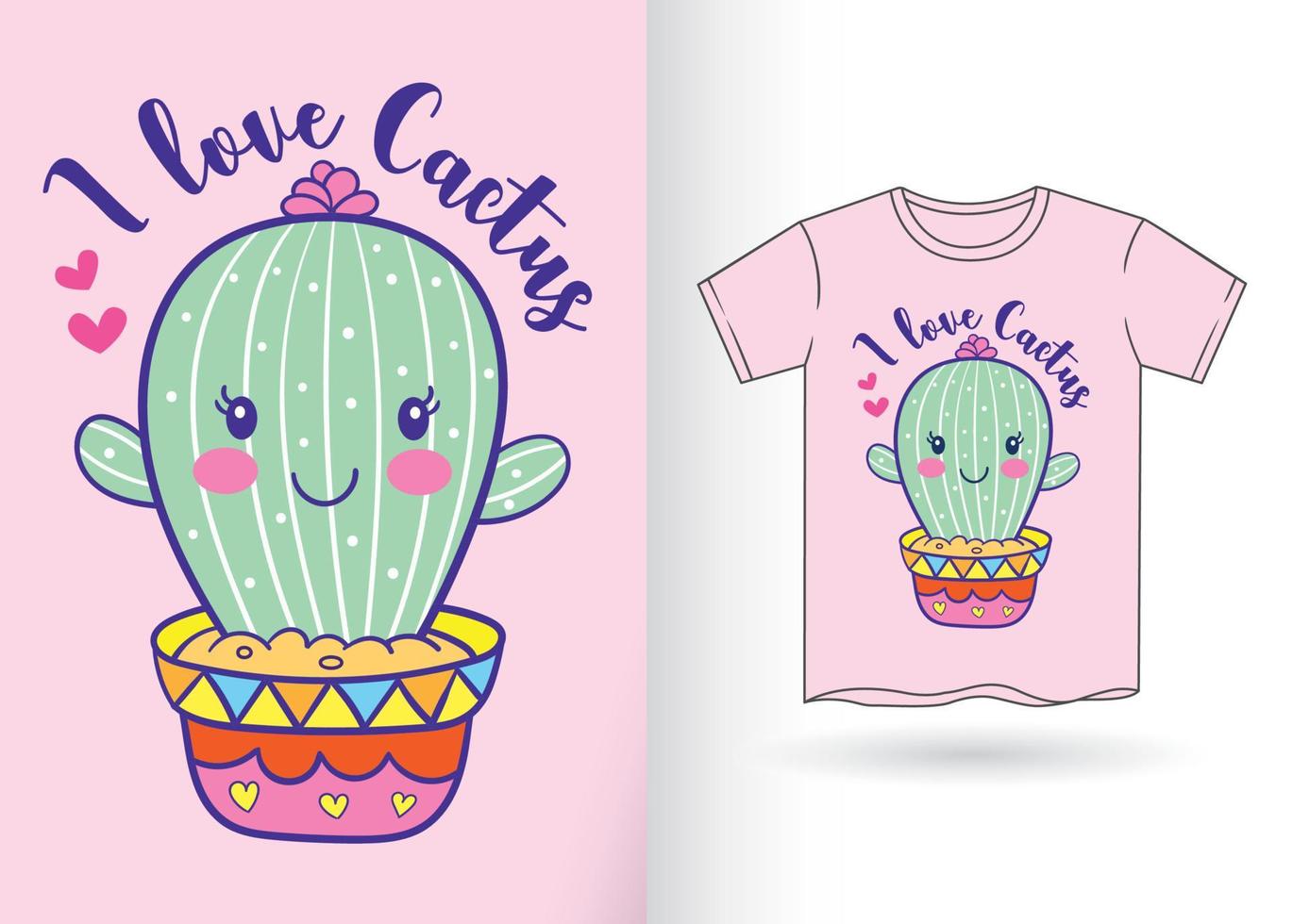 niedlicher Kaktus-Cartoon für T-Shirt vektor