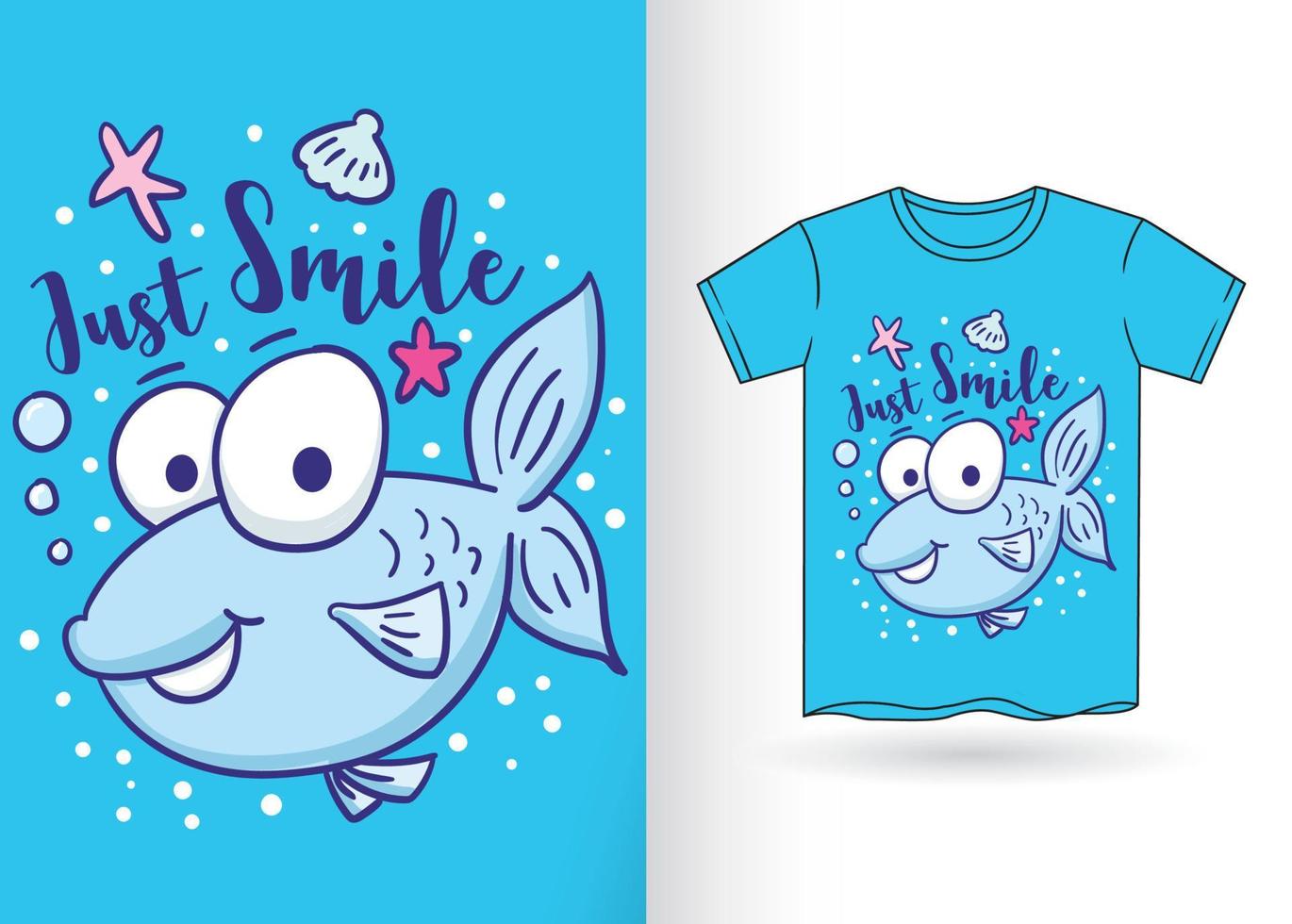 söt liten fisk handritad för t-shirt vektor