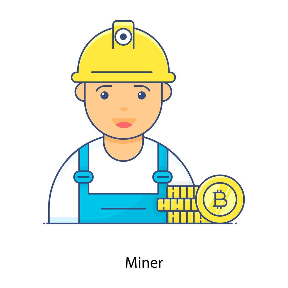 manlig avatar med bitcoin, fylld konturvektor av gruvarbetare vektor