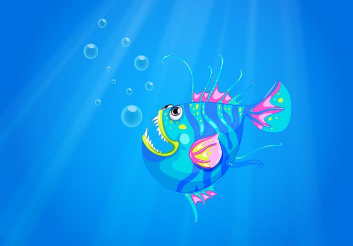 En fisk i havet med vassa spetsiga vingar vektor