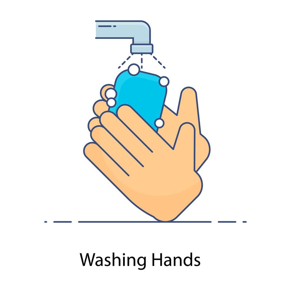 handhygien, tvätta händerna platt kontur konceptikon vektor