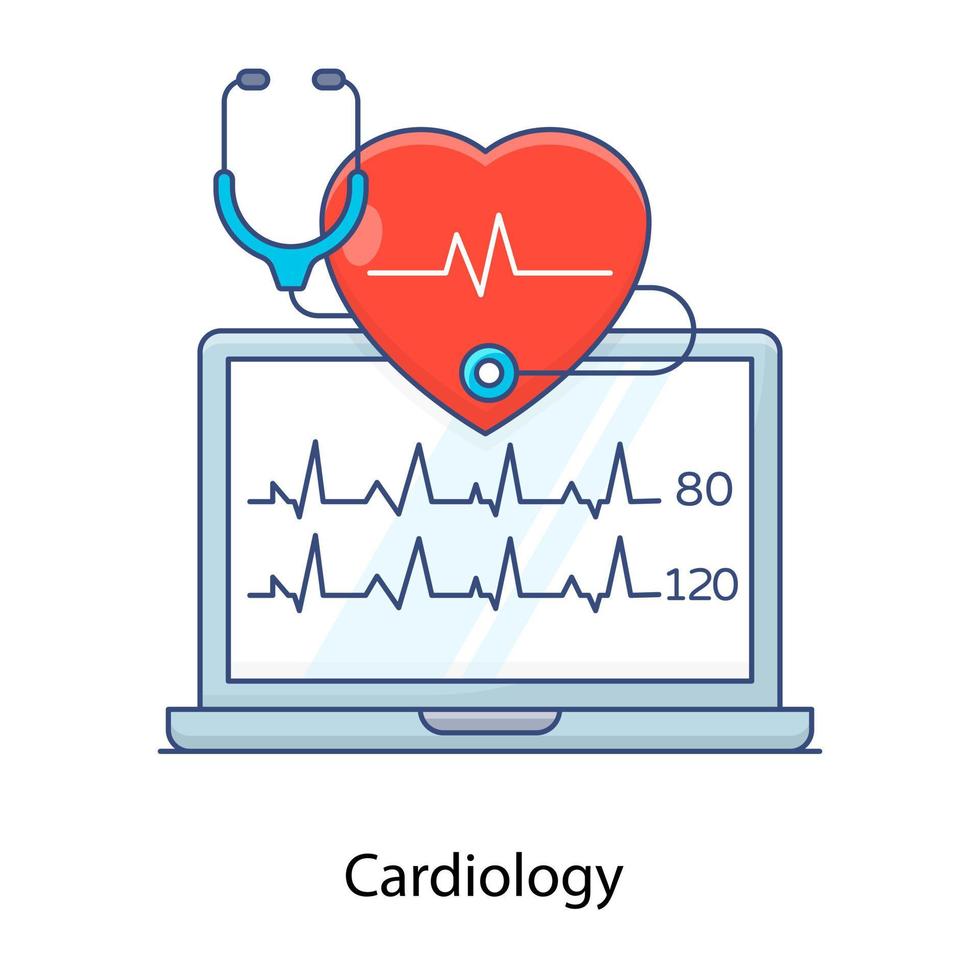 hälsoövervakning, kardiologi platt kontur ikon design vektor