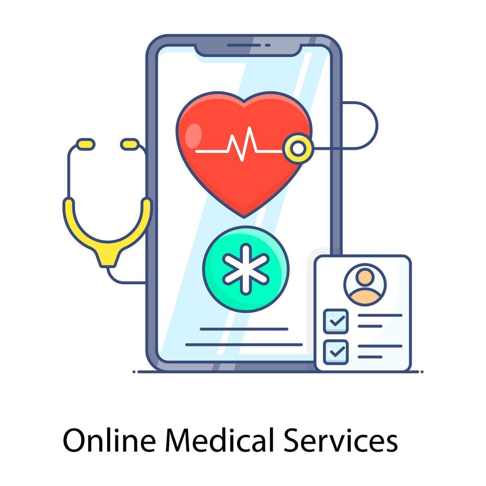 Flaches Umrisssymbol des medizinischen Online-Dienstes, mobile Behandlung vektor