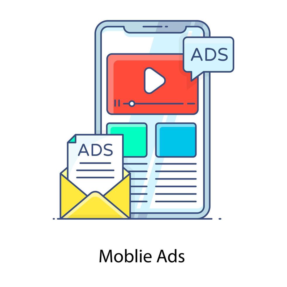 Werbe-App, flacher Umrissvektor von mobilen Anzeigen vektor