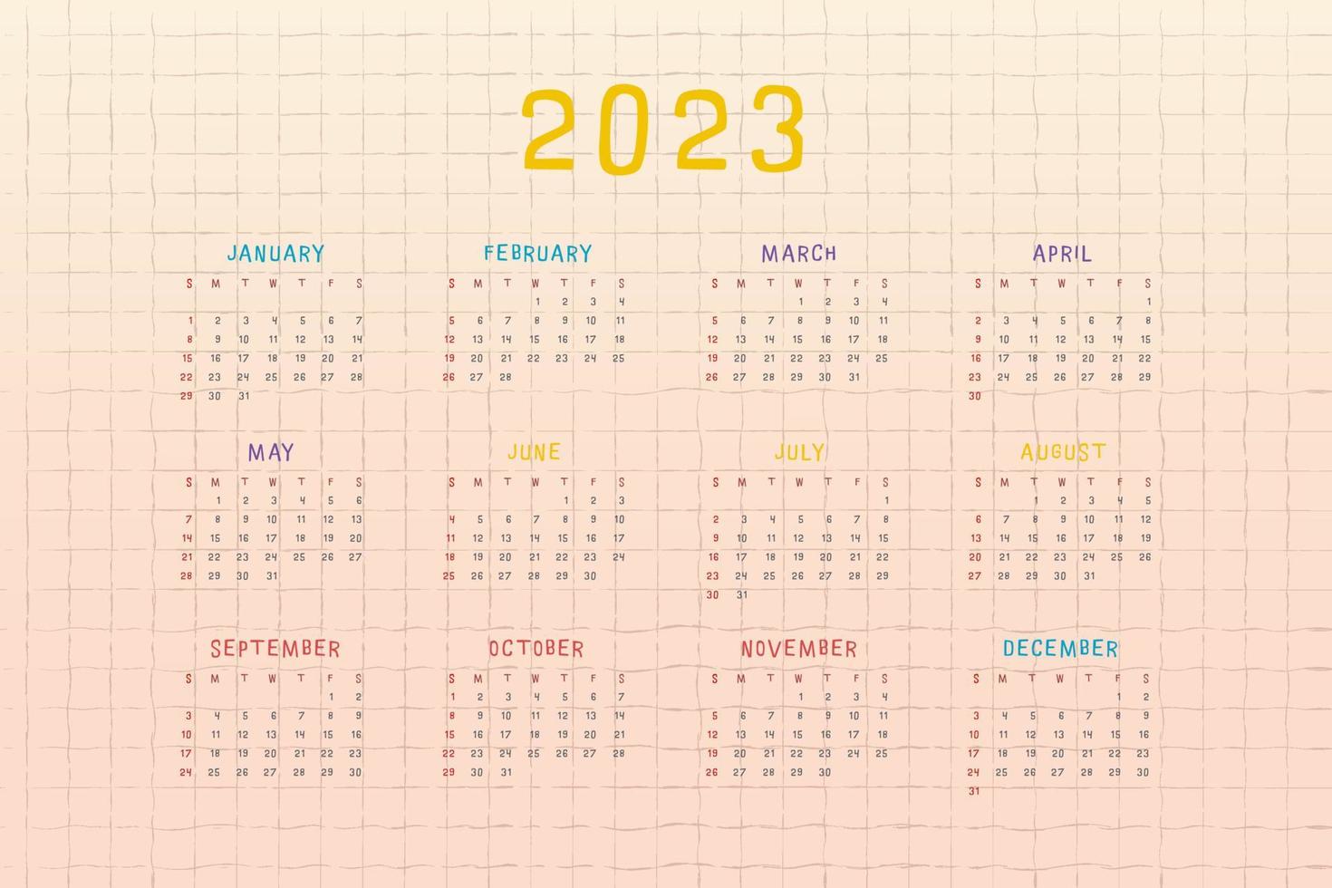 Kalender 2023 mit mehrfarbigem niedlichem kindlichem Design vektor