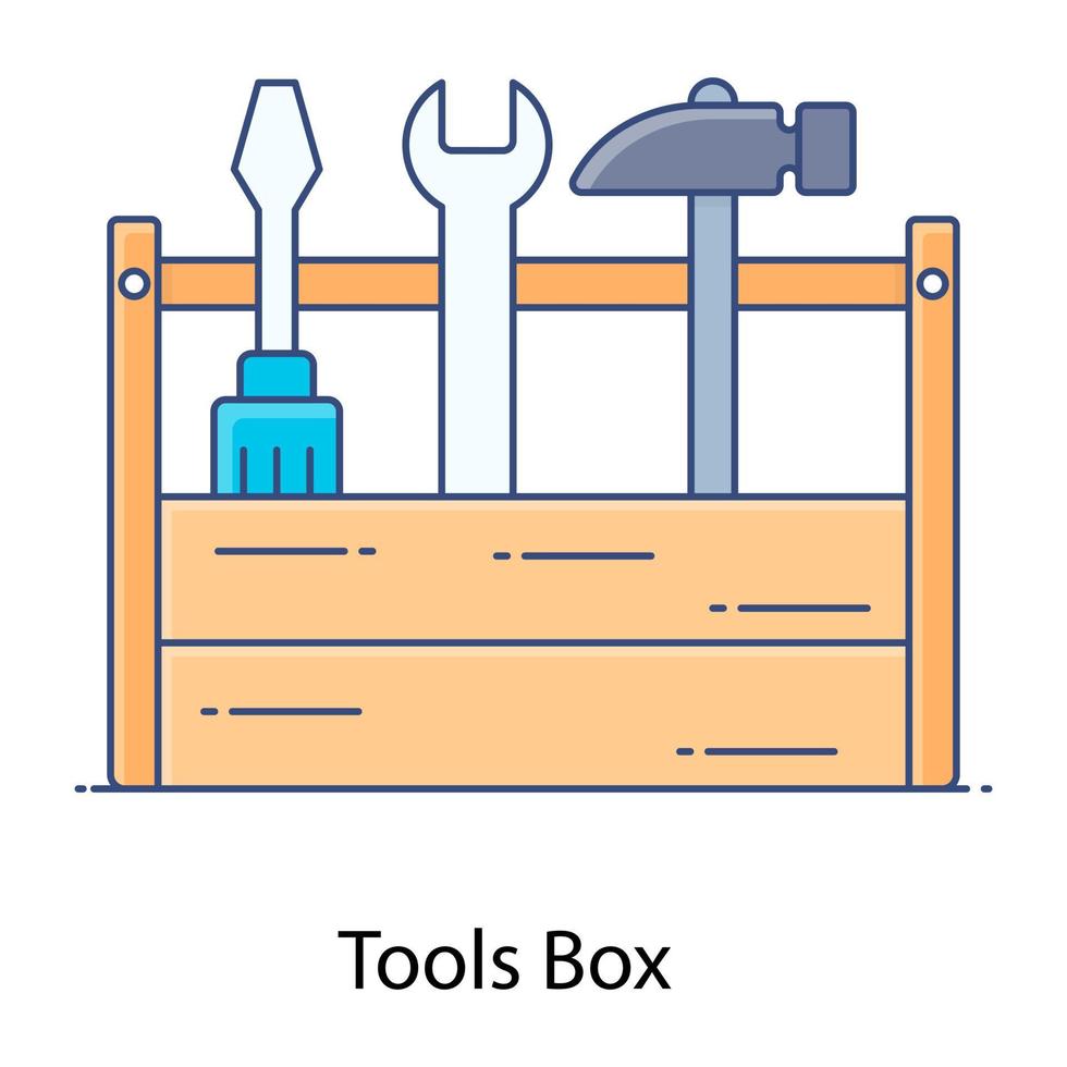 Flache Umrissikone der Werkzeugkiste, Bauwerkzeuge vektor
