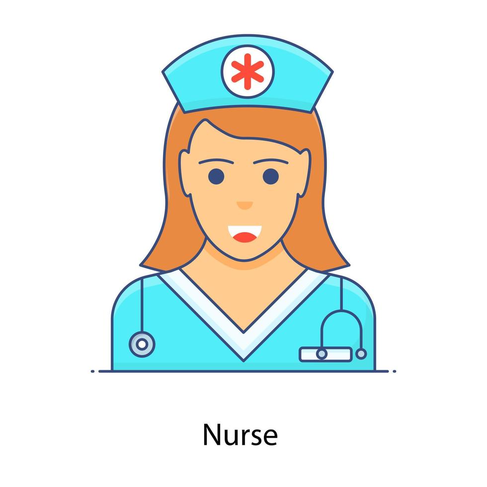 en vårdpersonal avatar, sjuksköterska platt kontur vektor