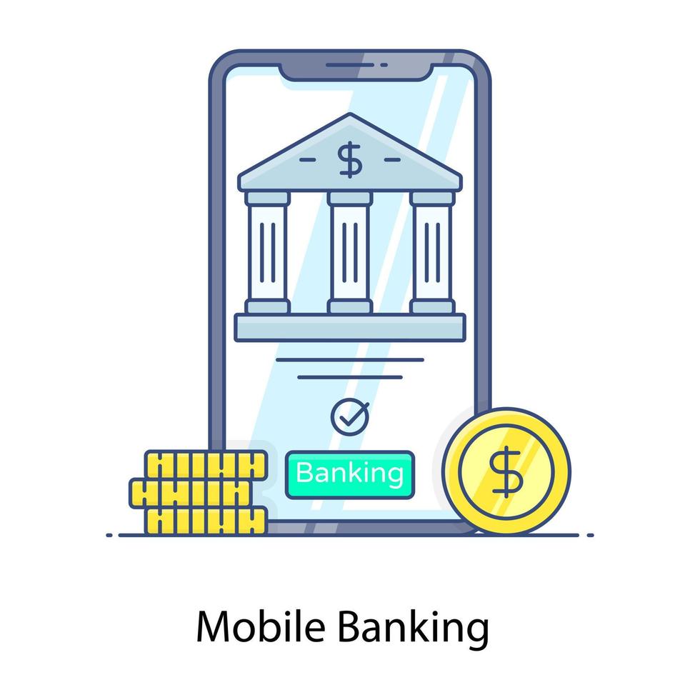 flaches Umrisssymbol für mobiles Banking, intelligente Banking-Anwendung vektor