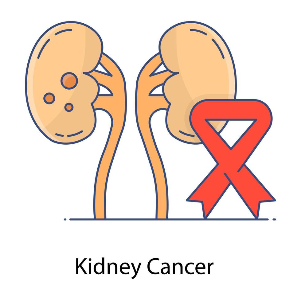njurcancer platt kontur vektor, medvetenhet band över njurar vektor