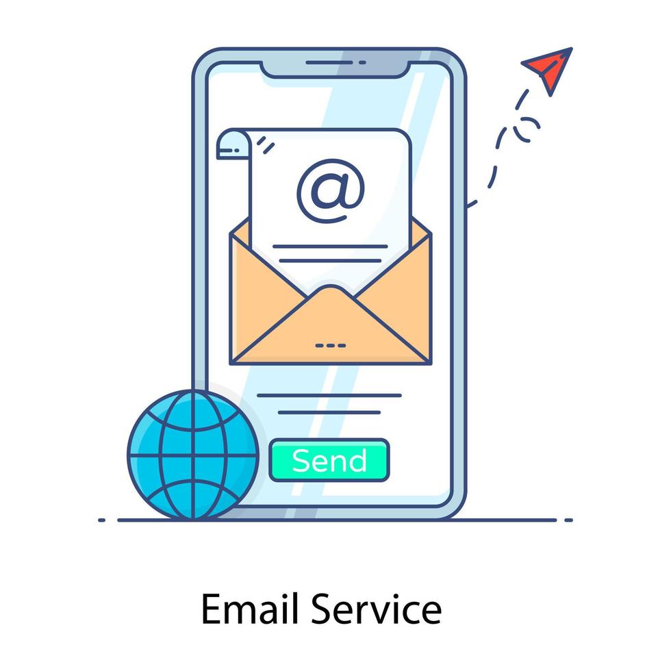 flaches Umrisssymbol für den E-Mail-Dienst, intelligente E-Mail-Anwendung vektor