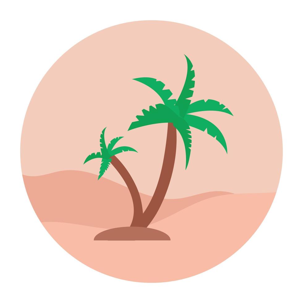 palmer på ett land som visar tropisk plats i platt ikon vektor