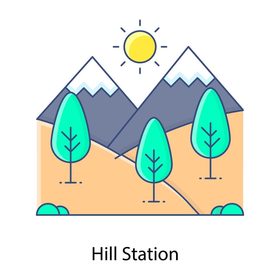 Bergstation-Symbol im modernen flachen Umrissstil vektor