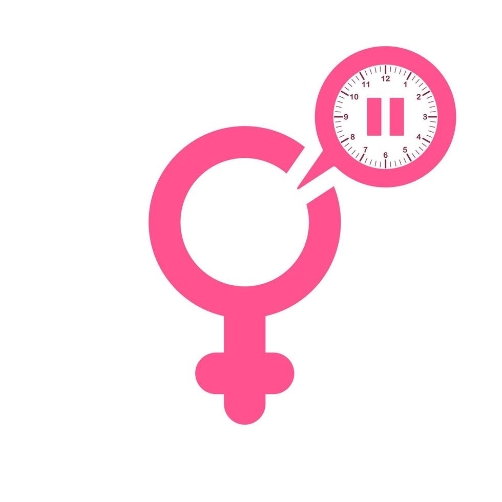 menopause rosa symbol mit uhr. Symbol der Wechseljahre. Symbol für weibliches Geschlecht mit Menstruationspause und Uhr. flacher Symbolstil. Vektor-Illustration. vektor