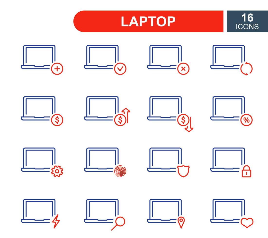 satz einfacher laptop-zeilensymbole. computerreparaturservice, verkauf, leihe, renovierung und aktualisierung der systemzeilensymbole. Vektor-Illustration. vektor