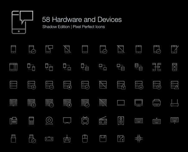 Hårdvara Mobiltelefon Datortillbehör Pixel Perfect Ikoner (linje stil) Shadow Edition. vektor
