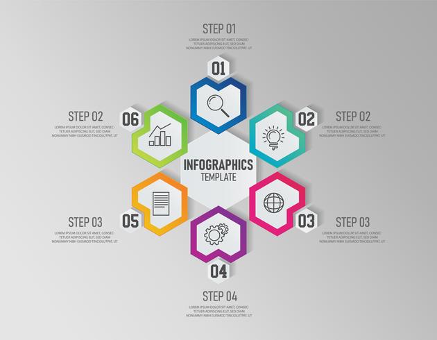 Presentation företags infografisk mall med 6 alternativ vektor