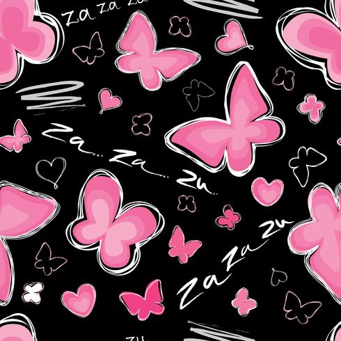 Herz, nahtlose Muster Valentinstagfeiertagsfliesenverzierung des Schmetterlinges vektor