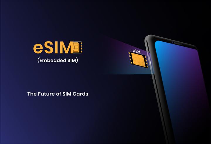 eSIM-teknikkoncept med smartphone. inbäddade sim nästa gen av sim-kort. vektor