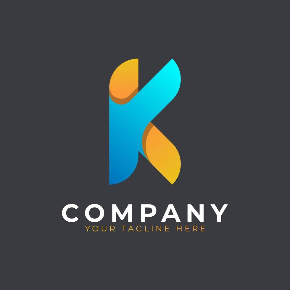 kreativa första bokstaven k logotypdesign. gul och blå geometrisk pilform. användbar för företags- och varumärkeslogotyper. platt vektor logo designidéer mallelement. eps10 vektor