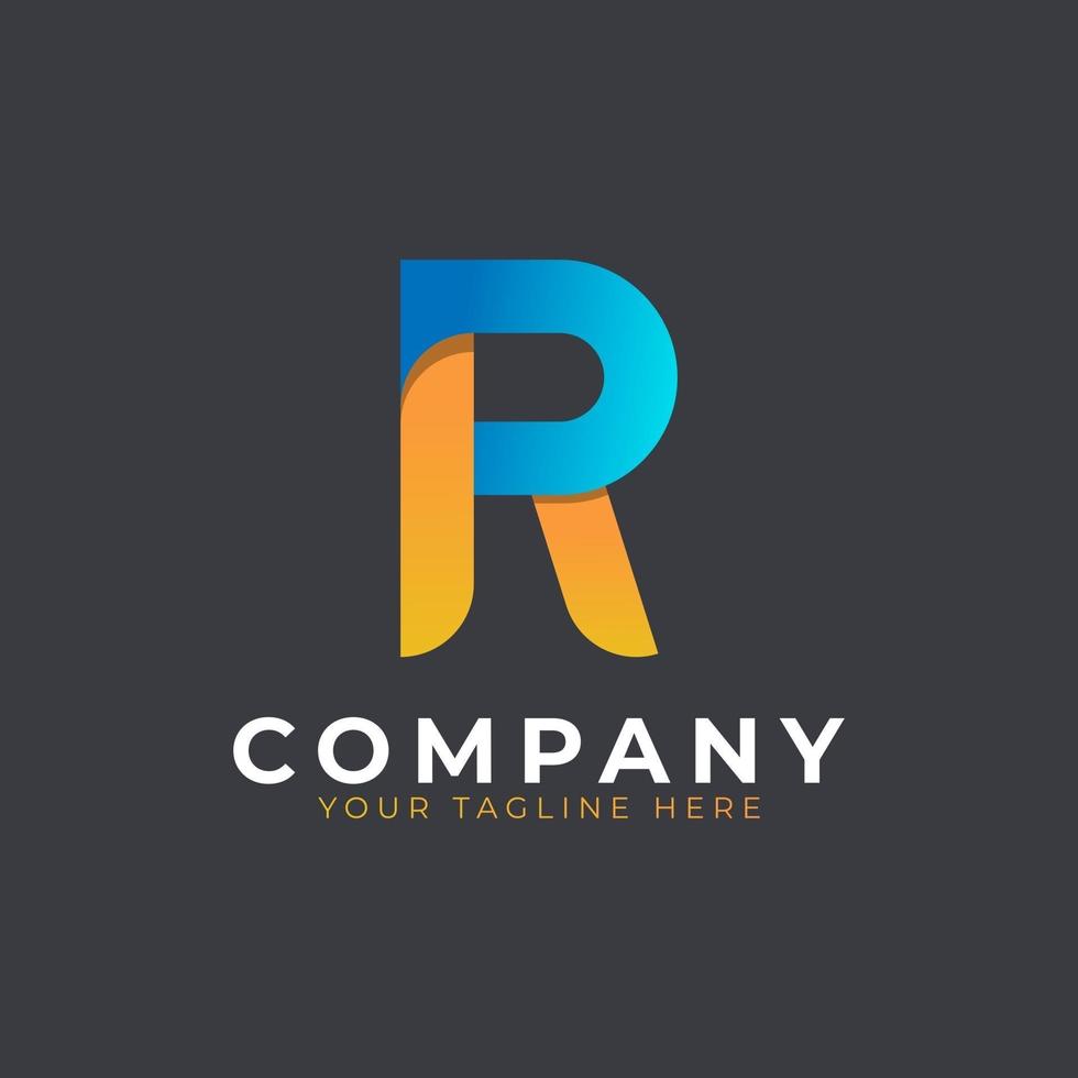 kreativa första bokstaven r logotyp design. gul och blå geometrisk pilform. användbar för företags- och varumärkeslogotyper. platt vektor logo designidéer mallelement. eps10 vektor