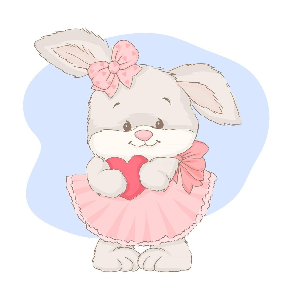 söt baby kanin karaktär som håller ett hjärta vektor