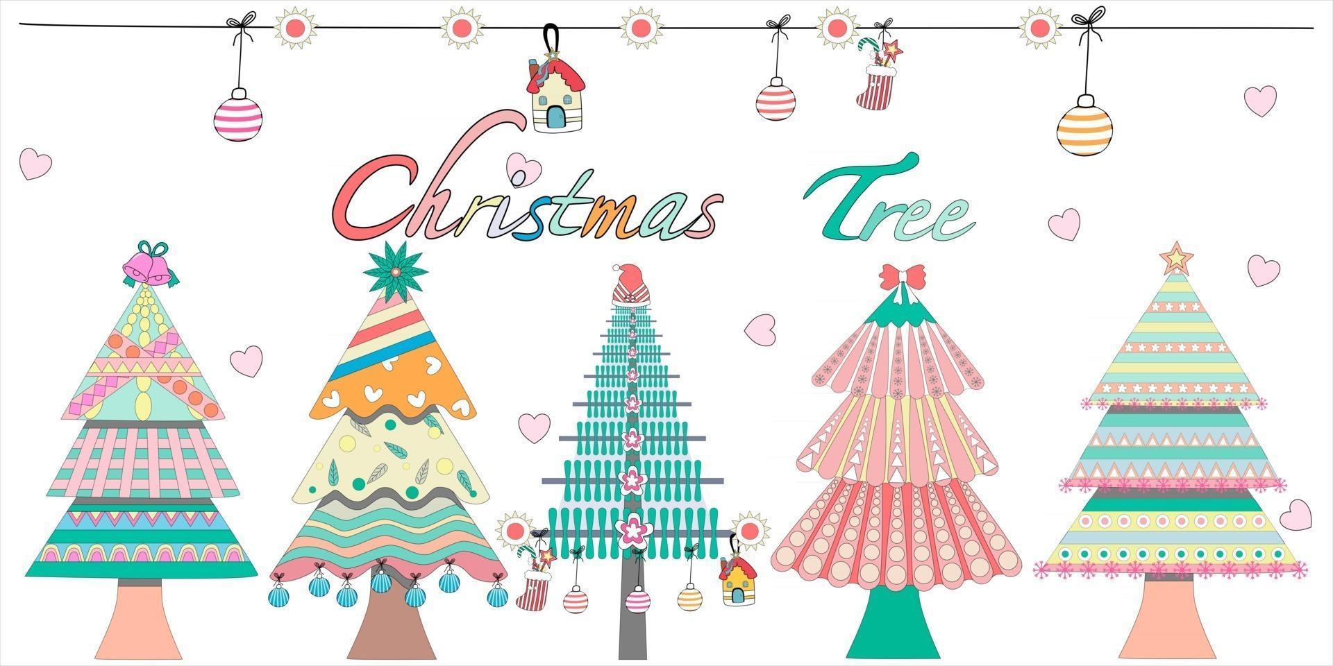 süßes weihnachtsbaumgekritzeldesign in pastelltönen vektor