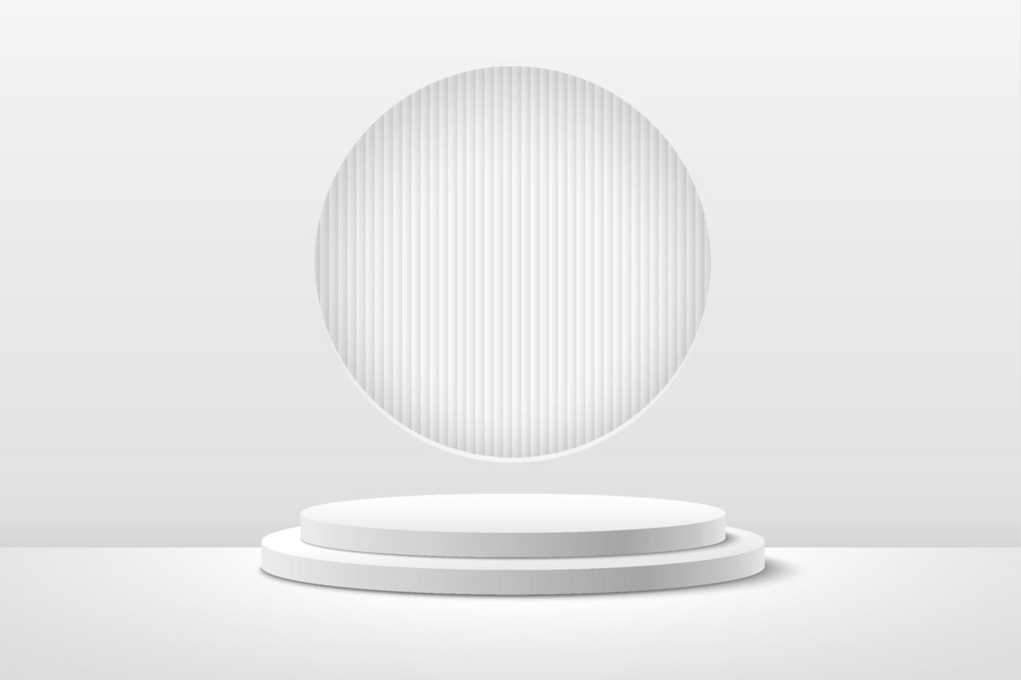 abstrakt rund display för produkt på hemsidan i modern. bakgrundsrendering med podium och minimal vit textur väggscen, 3D-rendering geometrisk form vit och grå färg. vektor