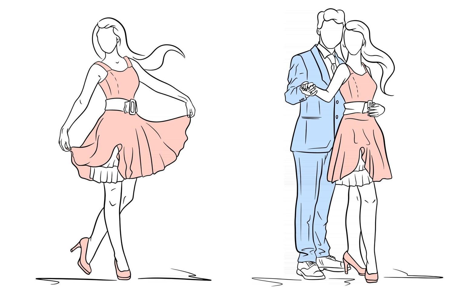 flicka i en klänning och skor. en kille i kostym och en tjej i klänning. mode. vektor
