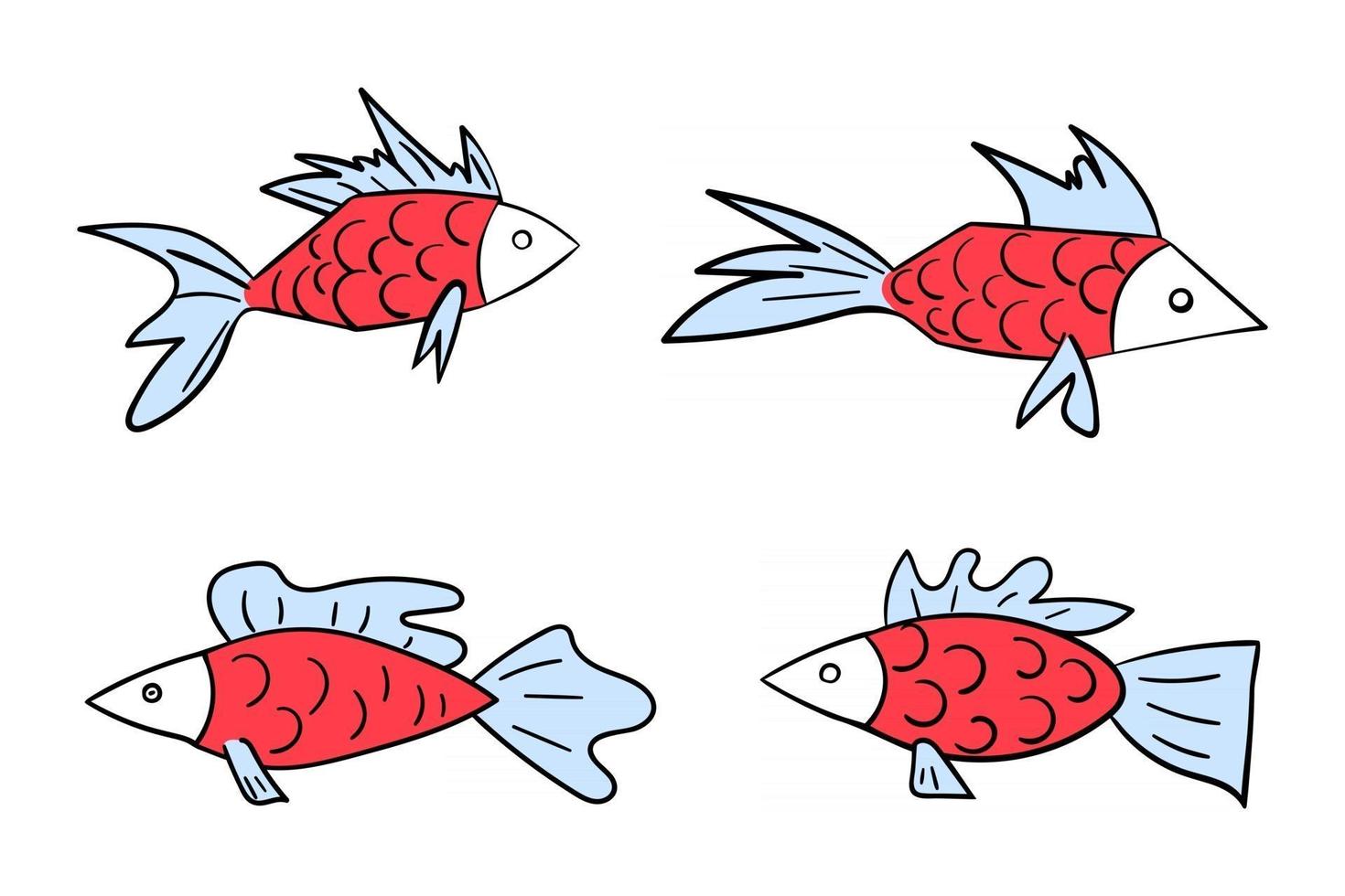 vacker illustration med röd fisk, seriefigur på vit bakgrund. designelement, isolerade. marint liv. söt akvariefisk tecknad ikon. vektor