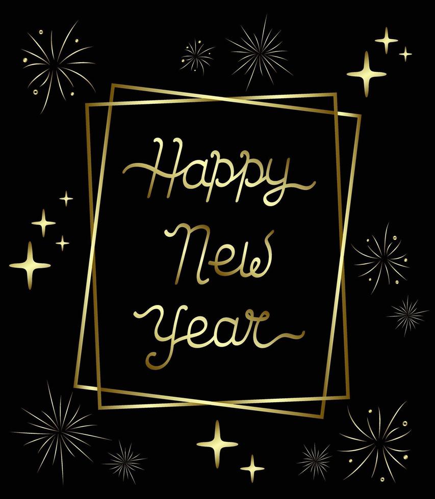 Frohes neues Jahr-Grußkarte. goldener schriftzug auf schwarzem hintergrund vektor