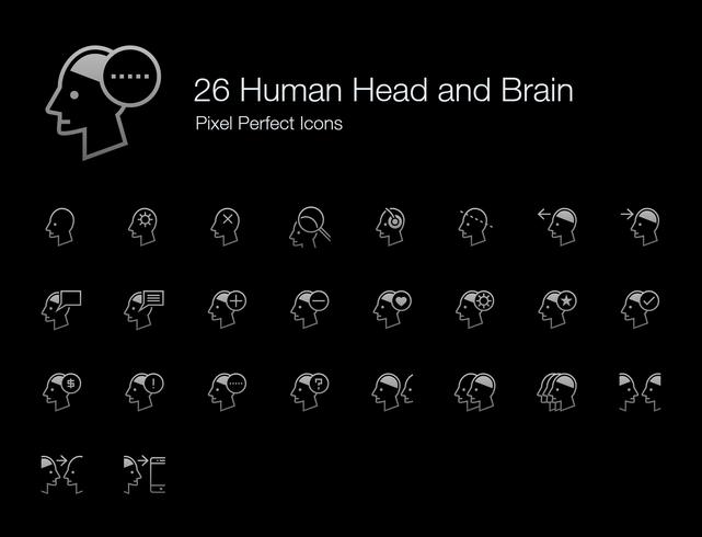 26 Perfekte Symbole für menschlichen Kopf und Gehirnpixel (Line Style Shadow Edition). vektor