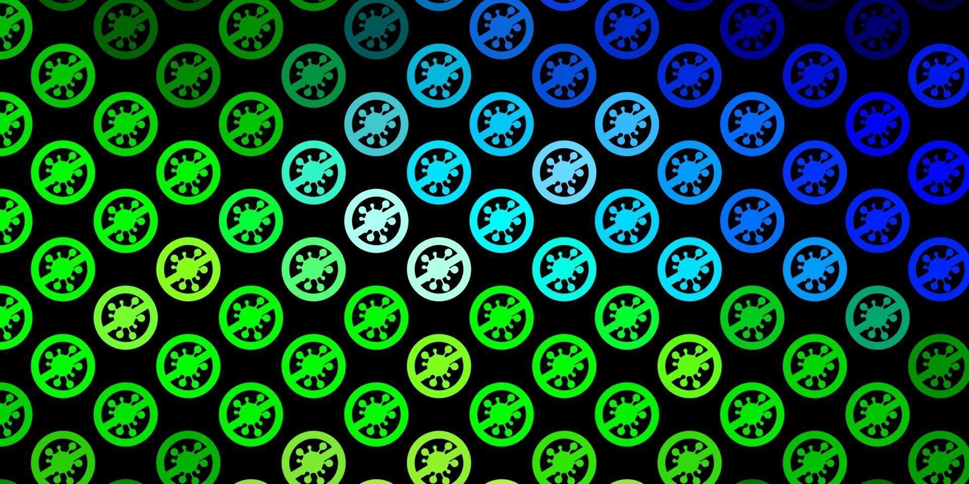 dunkelblaues, grünes Vektormuster mit Coronavirus-Elementen. vektor
