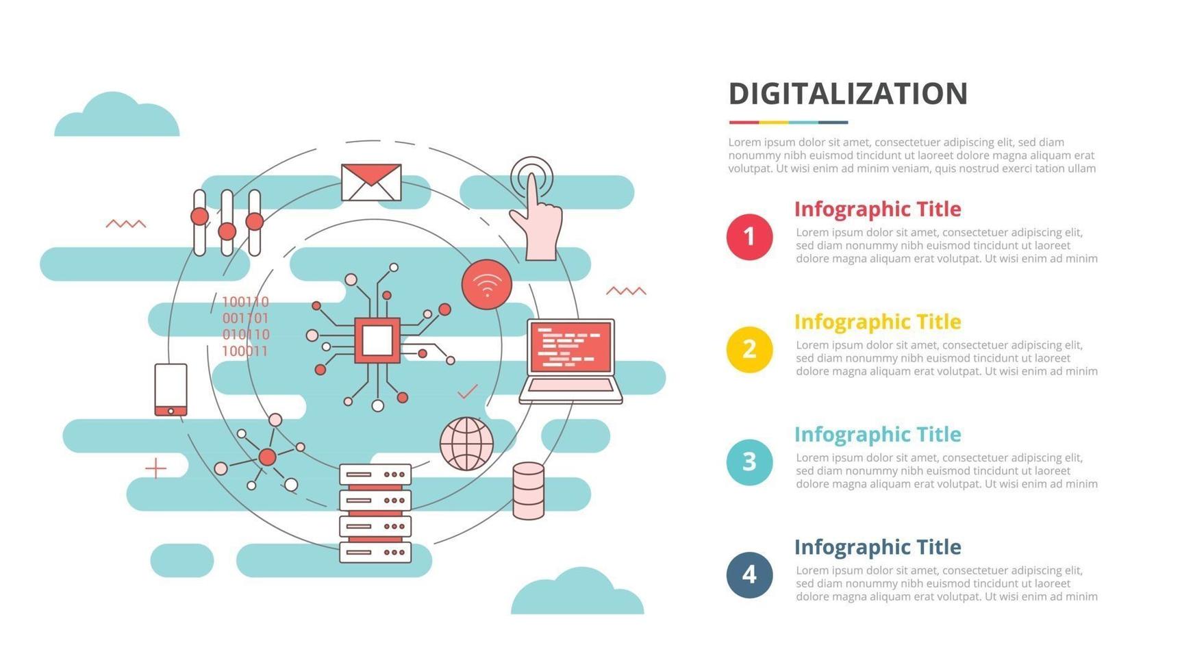 Digitalisierungskonzept für Infografik-Vorlagenbanner mit Listeninformationen mit vier Punkten vektor