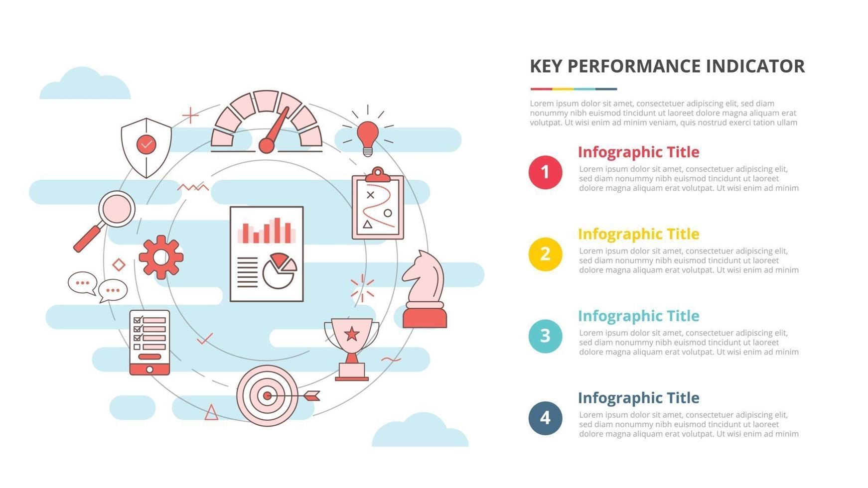 kpi-kennzahlenkonzept für infografik-vorlagenbanner mit vier punktlisteninformationen vektor