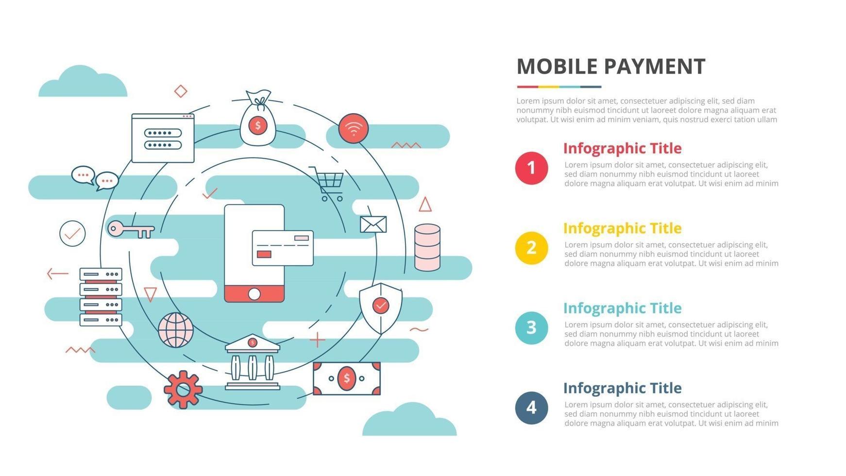 online- oder mobiles zahlungskonzept für infografik-vorlagenbanner mit vier punktlisteninformationen vektor