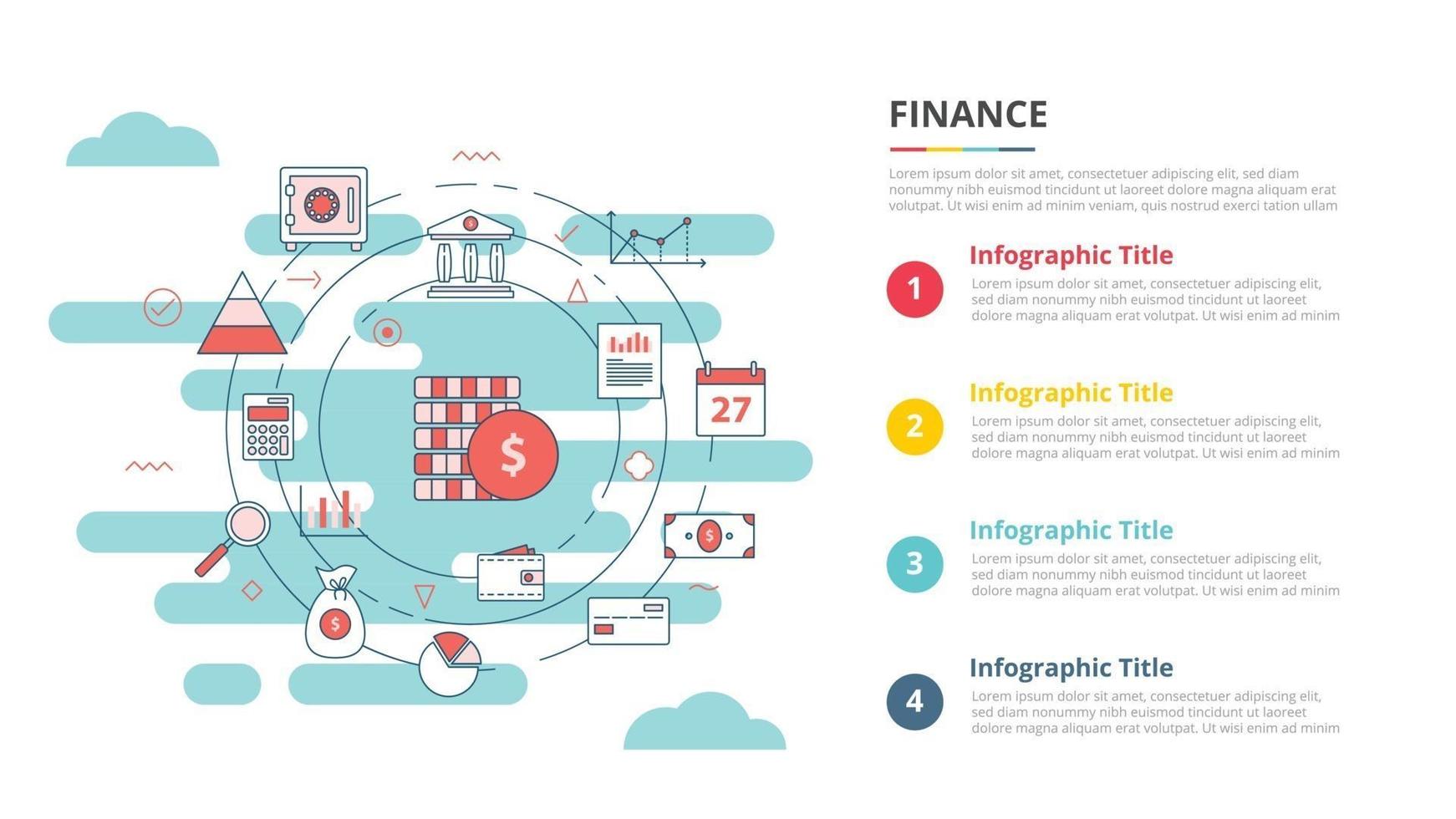 finans eller finanskoncept för infographic mall banner med fyra punkt lista information vektor