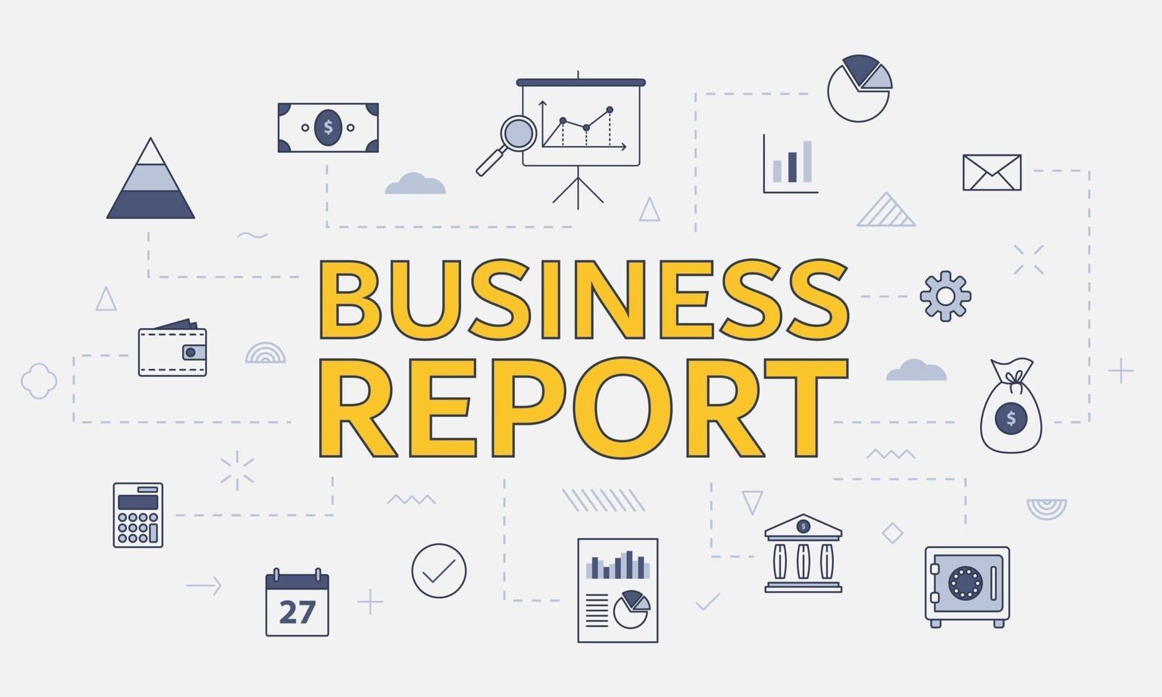 affärsrapport koncept med ikonuppsättning med stora ord eller text på mitten vektor